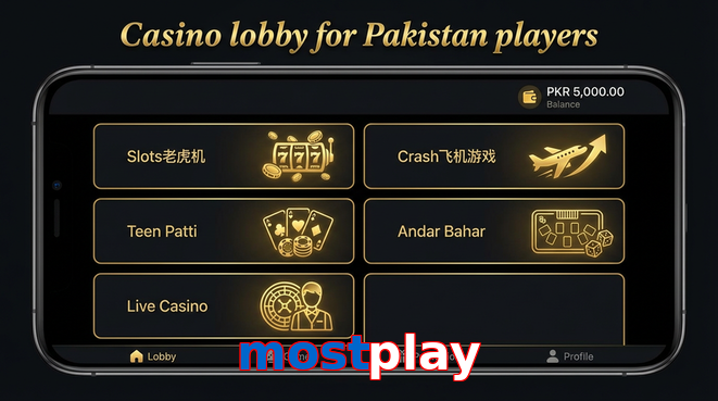Lobby view of Mostplay for Pakistan users